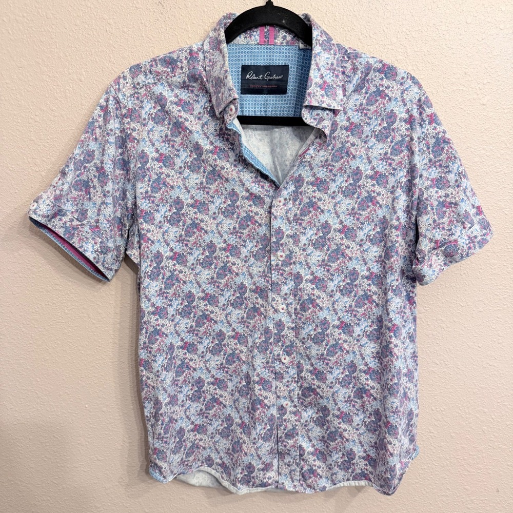 Robert Graham Modern Americana Mens Medium Floral Short Sleeve Button Down Shirt